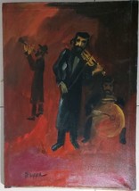 Binder, Vintage Signed Judaica Oil Painting Joyous Klezmerim Musicians 50 x 36cm - £313.30 GBP