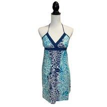 Aeropostale Dress Womens S Floral Crochet V Neck Halter Floral Summer Blue White - $19.79