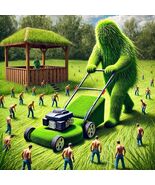 The Lawn Strikes Back - Grass Monster Mowing Fantasy Art Poster - $17.50+