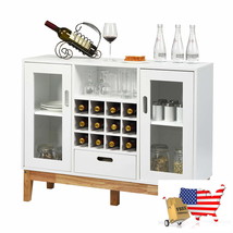 Wood Wine Storage Cabinet With Wine Rack And Drawer P2 MDF Glass Rubber Wood - $279.15