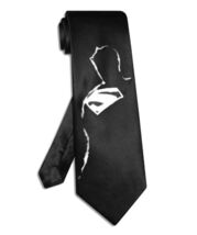 Superman Silhouette tie black satin silk hand-painted superhero necktie - $26.00