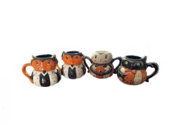 Scratch &amp; Dent Pumpkin Peeps Ceramic Folk Art Halloween Mugs Set of 4 - £47.46 GBP