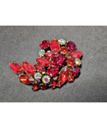 Vintage Red Rhinestone Brooch Aurora Borealis Marquise &amp; Round Stones MC... - $572.50 MXN