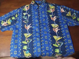 Vintage 90s Mens Large Button Down Short Sleeve Shirt Martini Cocktail O... - £32.93 GBP