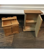 Lot Of 2 Dollhouse Miniatures Wood Wooden Armoire Cabinet &amp; Kitchen Dry ... - $326.32 MXN