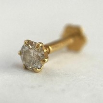 Authentic Diamond Solitaire Stud 18K Gold Nose Bone Lip Pin Piercing Ring - £296.60 GBP