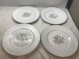 Vintage Set Of Four Dinner Plates Waverly Japan White With Beige Flowers - £21.78 GBP