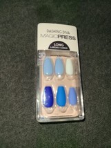 Dashing Diva Magic Press On Manicure Long Coffin Blue White Matte/Glossy (K34) - £9.11 GBP