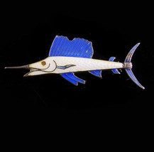 LARGE Swordfish Brooch / sterling Vintage Fishing pin / silver Fisherman gift /  - £59.32 GBP