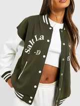 Varsity Bomber Jacket With Leather Sleeves - $2,397.51 MXN+