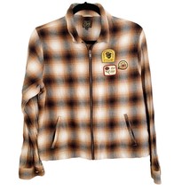 Obey Brown Plaid Propaganda Zip Front Flannel Jacket Medium - £33.85 GBP