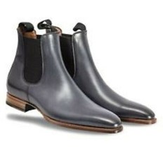 Handmade Men Ash Gray Chelsea Boot Men leather Boot Ankle leather Boot - £119.61 GBP