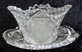 Glass Mayo or Jelly Bowl with Underplate Vintage Pressed Glass / Etched  - £18.95 GBP