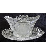 Glass Mayo or Jelly Bowl with Underplate Vintage Pressed Glass / Etched  - £19.10 GBP