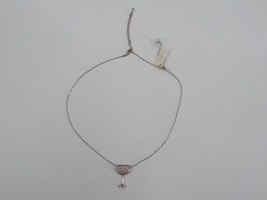 Fashion Necklace Silver Color Wine Champagne Glass Charm w Pink Cubic Zirconia - $9.99