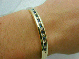 4.30Ct Round Cut  Simulated Blue Sapphire  Gold Plated 925 Silver Bangle - £158.75 GBP