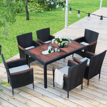 7-Piece Outdoor Patio Dining Set, Garden PE Rattan Wicker - Reddish Brown - £446.80 GBP