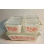 Pyrex Pink Gooseberry Refrigerator Dishes With Lids Vintage - £227.81 GBP