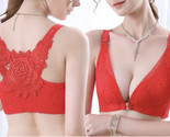 Red Lace Embroidered Rose Racerback FRONT-CLOSE PUSH-UP BRA Rhinestone 4... - £14.64 GBP