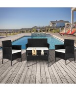 4 PCS Outdoor Patio PE Rattan Wicker Table Set Sofa Furniture w/ Cushion Black - $248.00