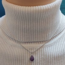 Minimalist Necklace Gift - Amethyst Gemstone Water Drop - Jewelry Love Gift - $23.76