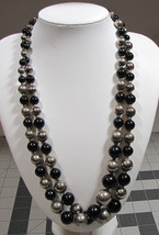 Two Pre-1945 Vintage 24&quot; Korea Signed Silver Tone and Black Bead Necklaces - £9.93 GBP