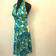 Laundry Shelli Segal Dress size 6 Silk Lime Green Teal Halter Vintage DS7 - £27.93 GBP
