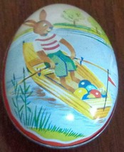 Cute Vintage Tin Easter Egg – Fillable – EASTER BUNNY ROWING A BOAT FULL... - $8.90