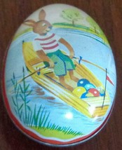 Cute Vintage Tin Easter Egg – Fillable – EASTER BUNNY ROWING A BOAT FULL... - £7.09 GBP