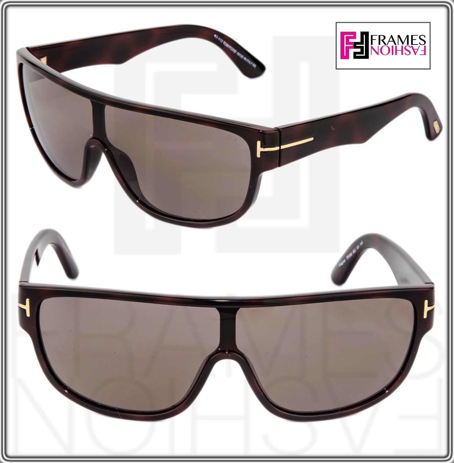 TOM FORD Wagner TF292 52J Brown Havana Gold Shield Unisex Sunglasses Authentic