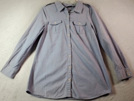 a.n.a Shirt Womens Petite Medium Blue 100% Cotton Long Sleeve Collar Button Down - $8.47