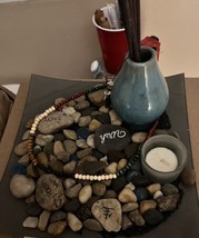 Zen Garden Made Of Incense sticks, Incent Holder Rocks Black Sand Candle Holder - $19.80