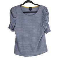 W5 Anthropologie Top L Womens Blue White Ruched Short Sleeve Pullover - £16.51 GBP