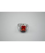 Red Stone Cocktail Ring Square Crystal Accents AD? 925 Sterling Silver S... - £19.25 GBP
