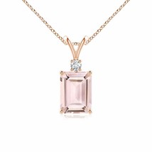 ANGARA Emerald-Cut Morganite Solitaire Pendant with Diamond in 14K Solid Gold - £560.32 GBP