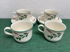 Lenox China Country Holly Cups &amp; Saucers Set of 4 - £39.14 GBP