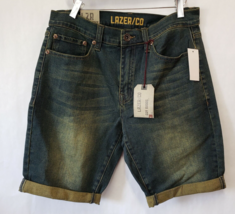 Mens Lazer Co Jean bermuda Shorts Size 32 Roll Cuff stretch Green Tint denim NWT - £11.72 GBP