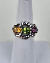 Relios Carolyn Pollack Bejeweled 3 Gem stone Ring Sterling Silver Size 6.5 - £43.58 GBP
