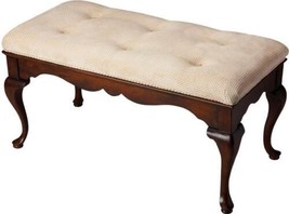 Bench Queen Anne Backless Plantation Cherry Distressed Cotton Urethane Foam - £659.98 GBP