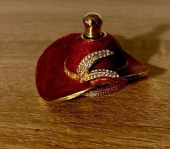 Red Hat Lady Society Cloisonne Perfume 2-1/2” Enamel Rhinestones Feather Vintage - $13.07