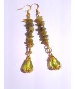 Peridot emerald green Crystal gold earrings Boho earrings Gold earrings ... - $50.70 CAD