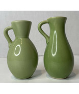 ART POTTERY PITCHERS VASES WITH HANDLE GREEN PAIR DECORATIVE - £10.08 GBP