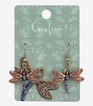 Coraline Dragonfly Charm Bling Gems Drop Earrings - £16.19 GBP