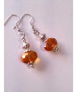 Topaz brown crystal Silver earrings amber tone crystal earrings Boho ear... - $47.88 CAD