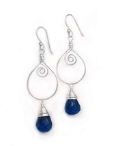 Sterling Silver Wire Work Teardrop Charm Stone Drop Earrings, Midnight Blue - £31.82 GBP