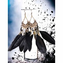 Beautiful long black feather drop and dangle earrings - £16.58 GBP