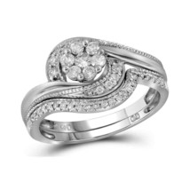14kt Yellow Gold Round Diamond Flower Cluster Bridal Wedding Ring Set 3/8 Ctw - $750.00