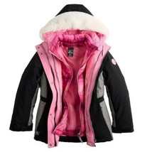 Girls Jacket 3 in 1 Hooded Black Pink All Season Water Resist ZeroXPosur-sz 4/5 - £56.97 GBP