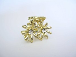 Small shiny gold metal double flower hair claw clip with  crystals - £6.33 GBP