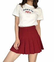 Girl&#39;s High Waisted Red bodycon Skirt Solid Pleated Mini Tennis Skirt (XS, Wine  - £18.96 GBP